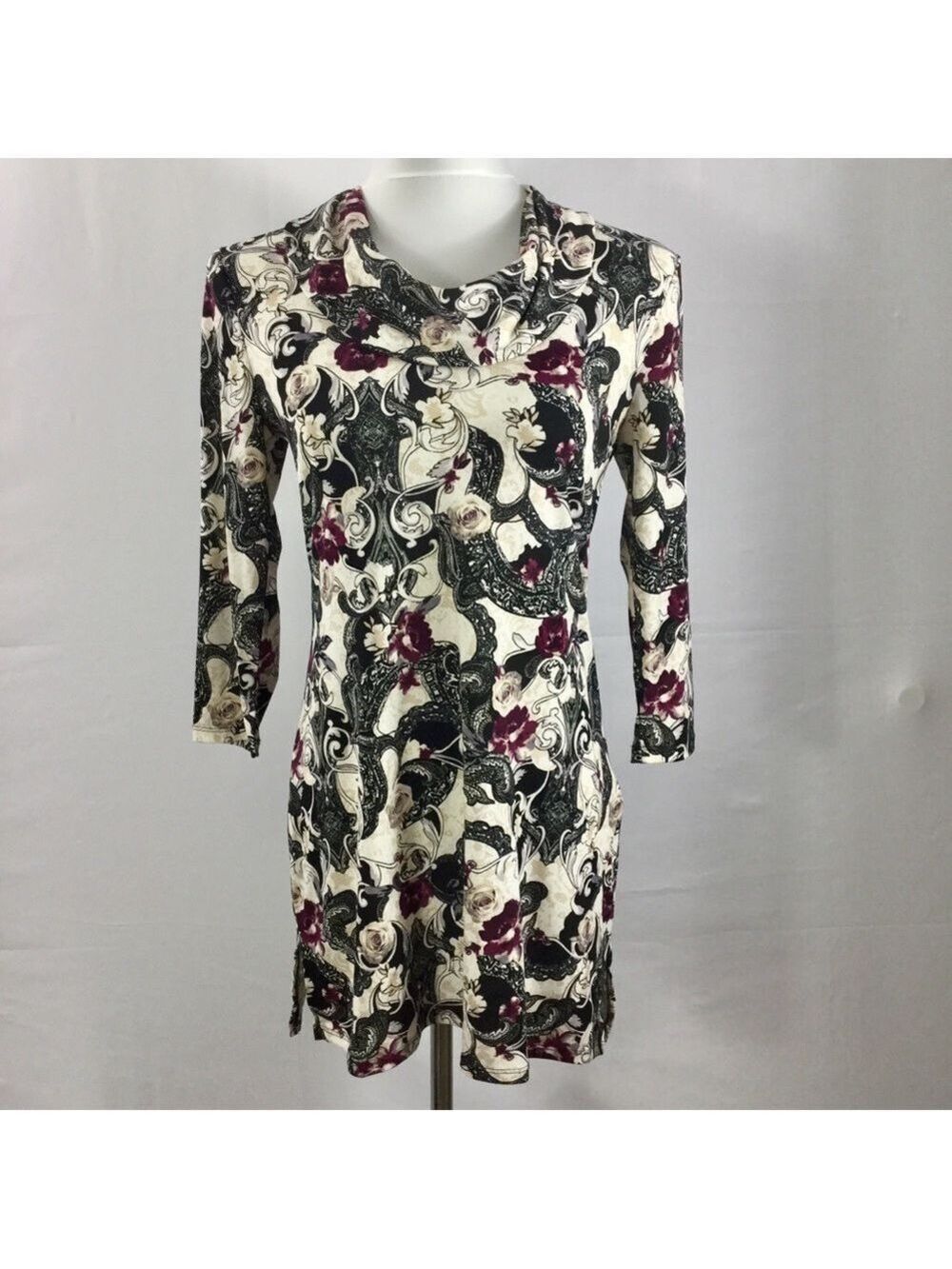 White House/Black Market Drape Neck 3/4 Sleeve Tunic Top/Mini Dress size S